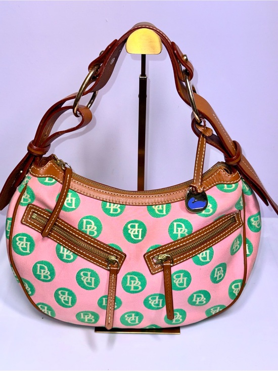 Dooney & Bourke Handbags - Dooney & Bourke Pink and Green Signature Crescent Shoulder Bag